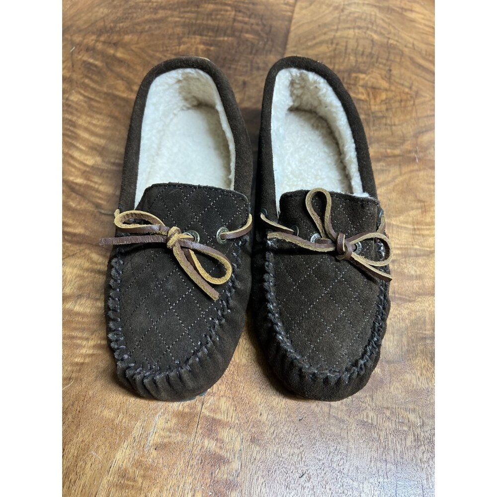 Old Friend Women’s 9 Brown‎ Kelly Slippers/Moccasins Suede Leather Laces Loafers